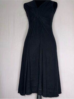 Sleeveless Black Twist-Front Midi Dress